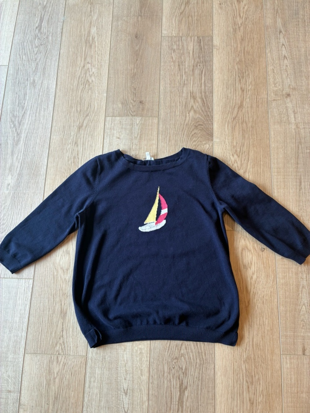 Sailboat motif Navy Knit Summer Sweater by Talbots size Medium 3/4 sleeve preppy